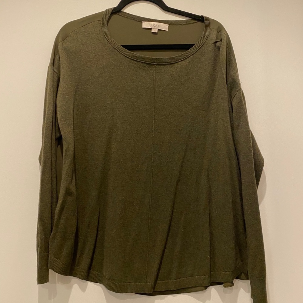 Two tone loft green sweater/ chiffon blouse sz XL